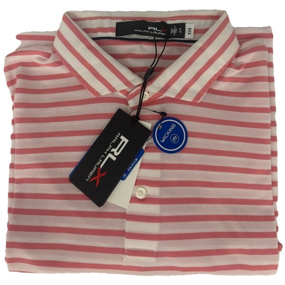 RLX Ralph Lauren Other - RLX Ralph Lauren Mens XL Golf Polo Shirt Pink White Striped Wicking Performance